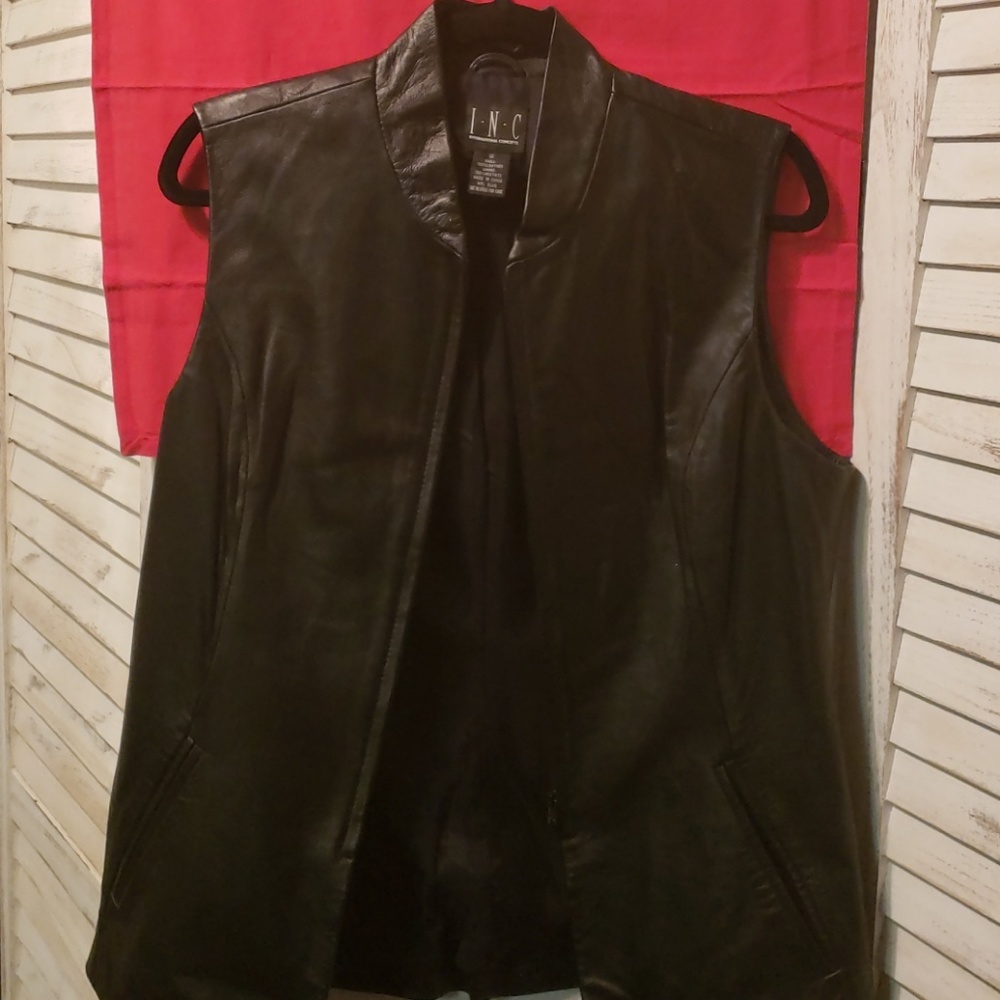 INC Sleeveless Leather Vest w Zipper